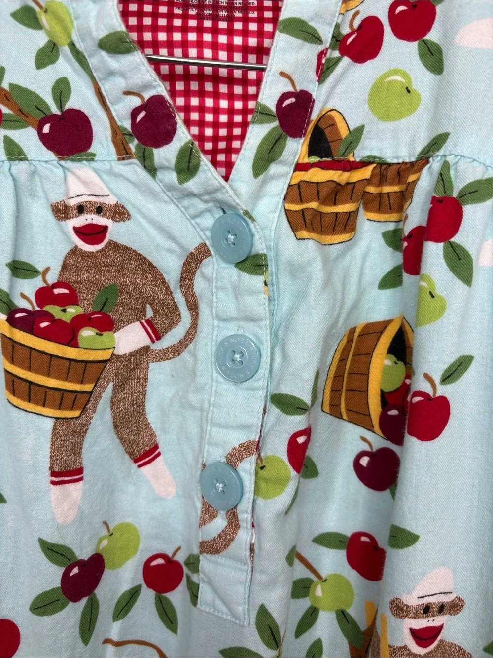Nick & Nora Blue Sock Monkey Nightgown Sleepwear Women Size M